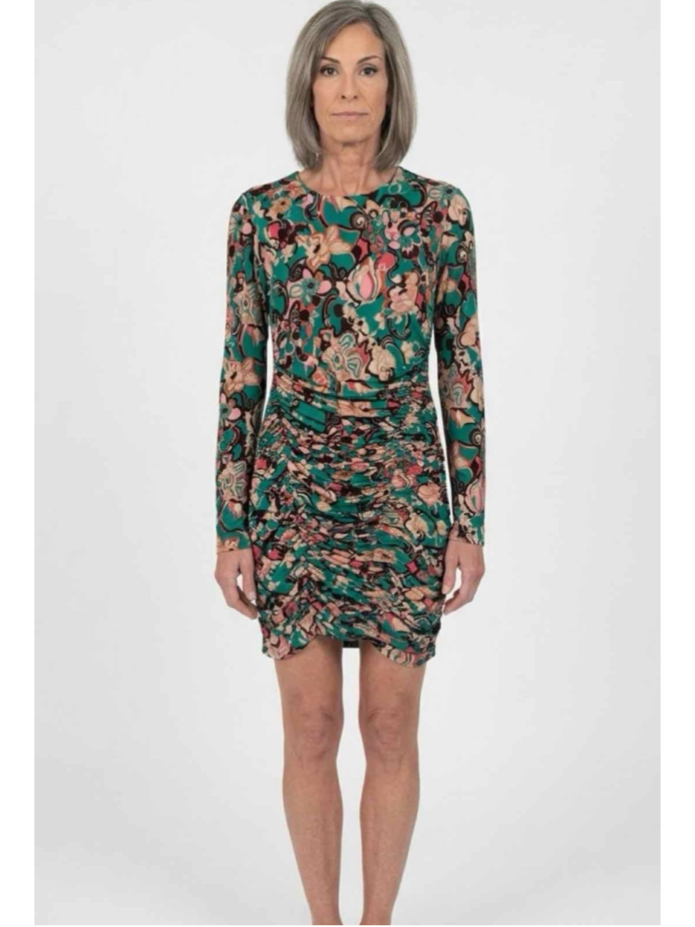 ALC Kiki Ruched Mini Dress Emerald Multi Size Small S NWT